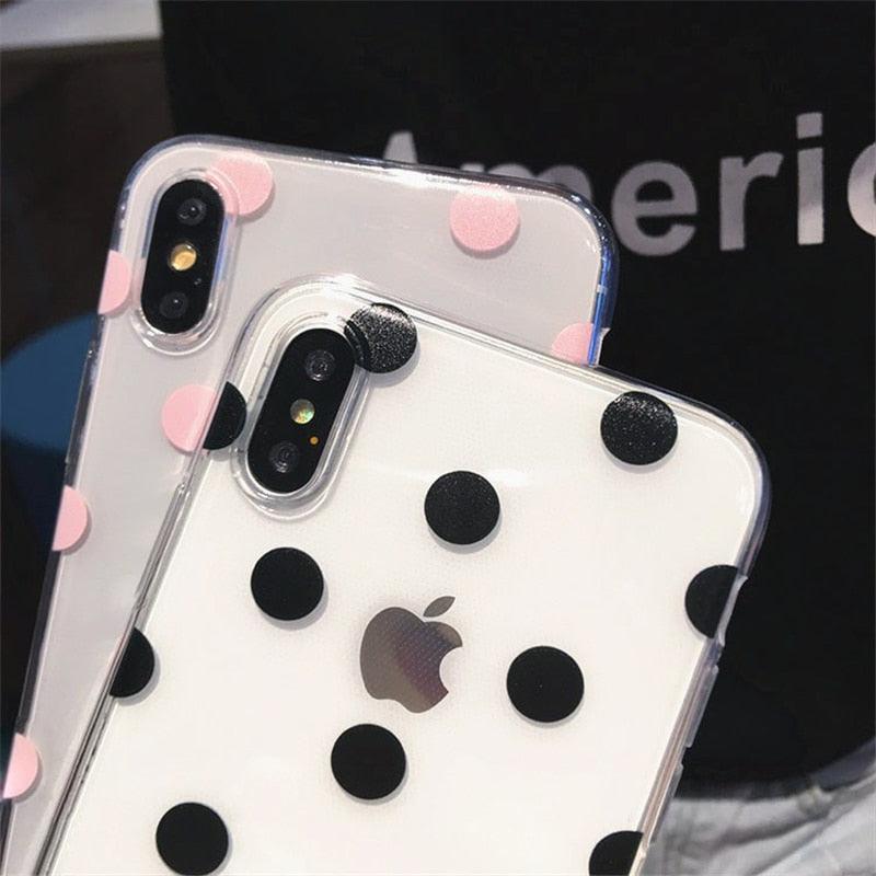 Transparent  Phone Case For iPhone 13 12 11 14 Pro Little Dots Love Heart Clear Back Cover Vintage Women Girls Soft Anti-Scratch Protective Cases for iPhone