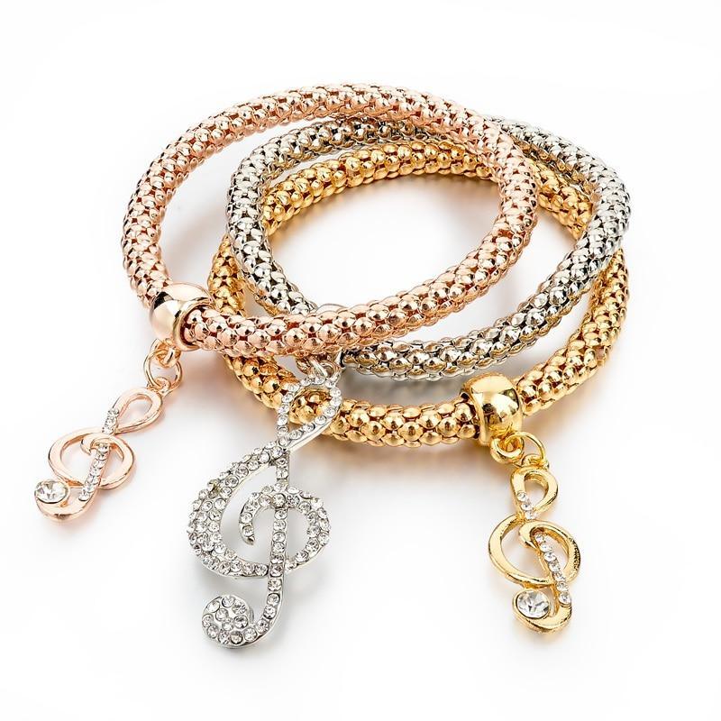 Shiny Elegant New Fashion Modern Luxury Heart Bracelet And Bangles Popcorn Chain Set Friendship Bracelets for Girls