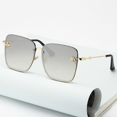 New Fashion Lady Oversize Rimless Square Bee Sunglasses For Women  With Small Bee Glasses Design Gradient Sunglasses With UV400