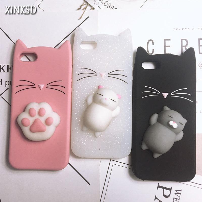 Cat Soft Silicone Mobile Phone Case Back Cover 3D Cute Bear Seal Phone Case For iPhone 6 6S 7 8 Plus X Case Cartoon Cat Ear Silicone Case For iPhone5S SE 8 Plus