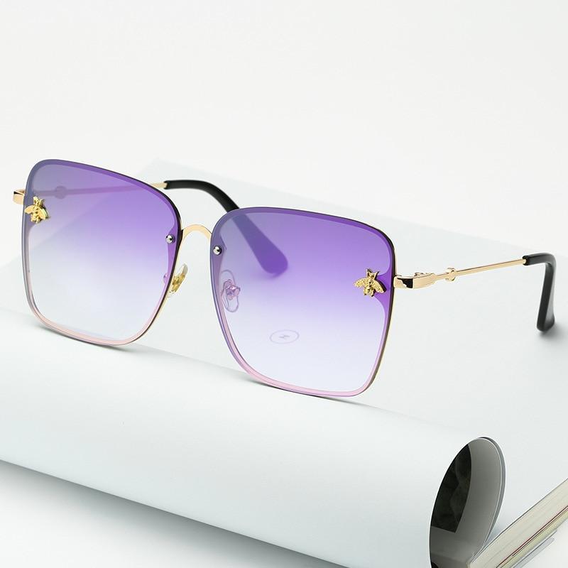 New Fashion Lady Oversize Rimless Square Bee Sunglasses For Women  With Small Bee Glasses Design Gradient Sunglasses With UV400
