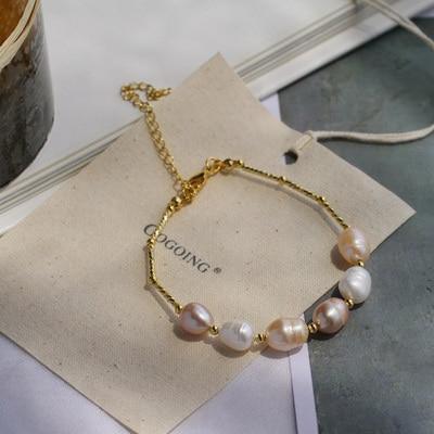 New Handmade Imitation Pearls Gold Metal Link Chain Bracelets for Women Girl Summer Party Luxury Jewelry Gift
