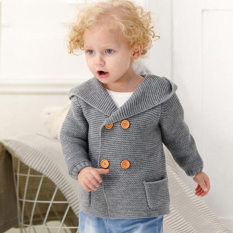 Knitting Cardigan Warm Long Sleeve Hooded Sweaters for Newborn Infant