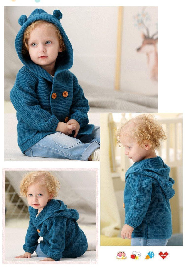 Knitting Cardigan Warm Long Sleeve Hooded Sweaters for Newborn Infant