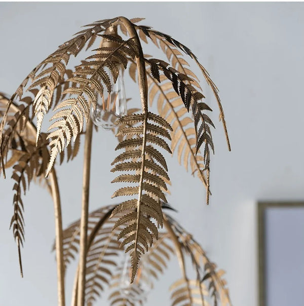 180cm Metal Palm Tree Floor Lamp with Golden Finish / 3 Light Gold Tropical Tree
