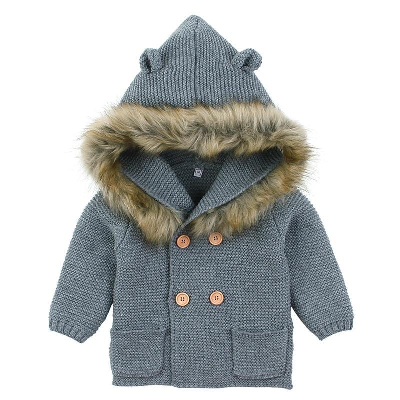 Modern Winter Warm Knit Cardigan Long Sleeve Hooded Sweaters for Newborn Infant Jacket And Coat Combination Clotes