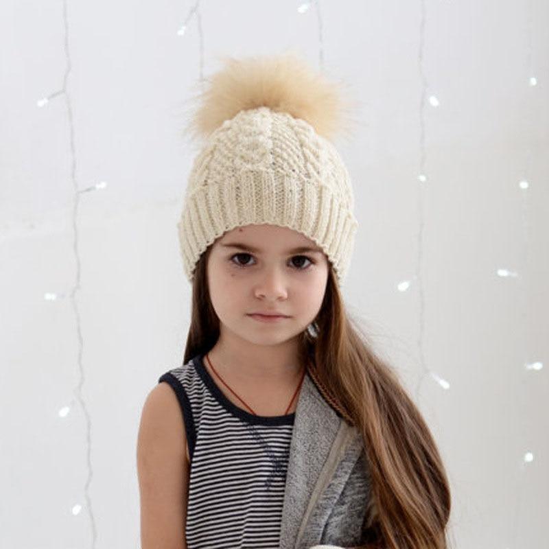 Winter Warm Baby Hat Fur Pompom Knitted Baby Hat Cap Infant Toddler Kids Hat Beanie In Modern Designer Style