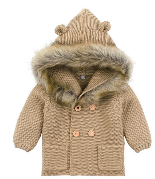 Modern Winter Warm Knit Cardigan Long Sleeve Hooded Sweaters for Newborn Infant Jacket And Coat Combination Clotes
