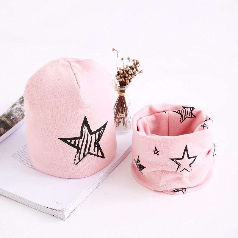 Star Print Cotton Hat And Scarf  Baby Beanie Kids Caps Children's Accessories For Boys and Girls