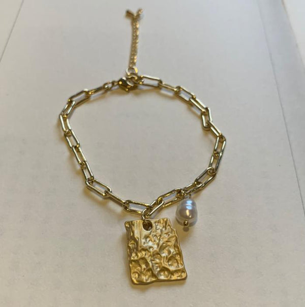 New Handmade Imitation Pearls Gold Metal Link Chain Bracelets for Women Girl Summer Party Luxury Jewelry Gift