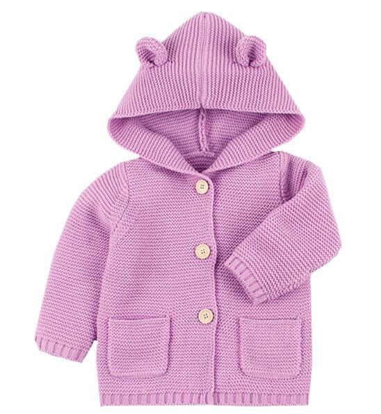 Knitting Cardigan Warm Long Sleeve Hooded Sweaters for Newborn Infant