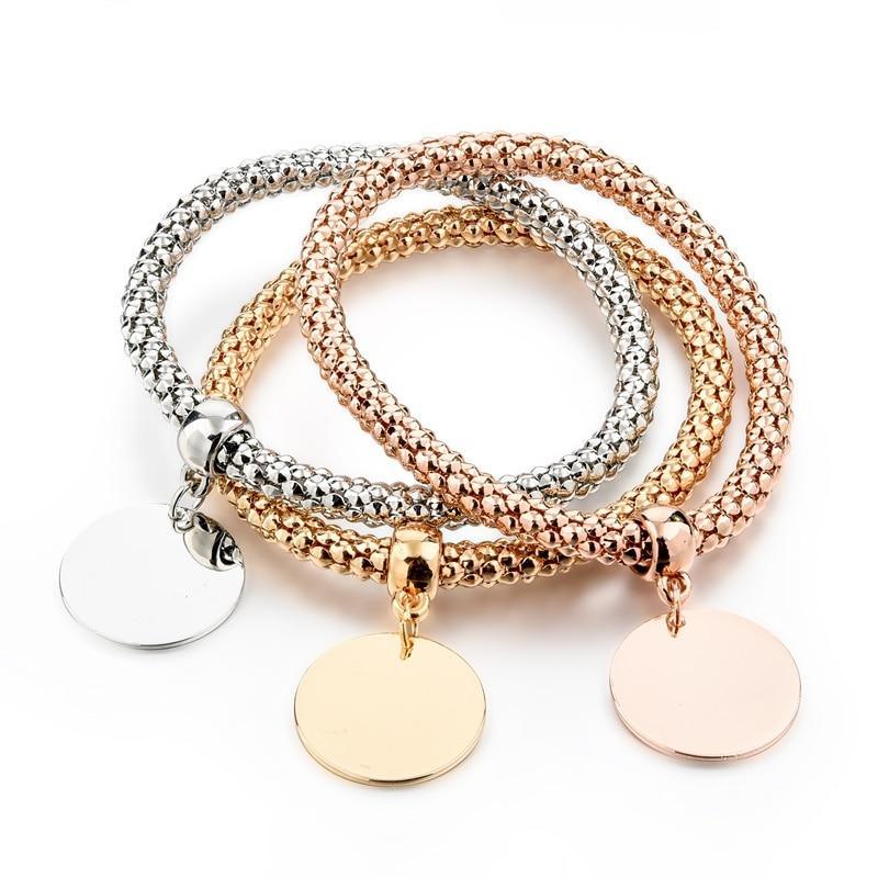 Shiny Elegant New Fashion Modern Luxury Heart Bracelet And Bangles Popcorn Chain Set Friendship Bracelets for Girls