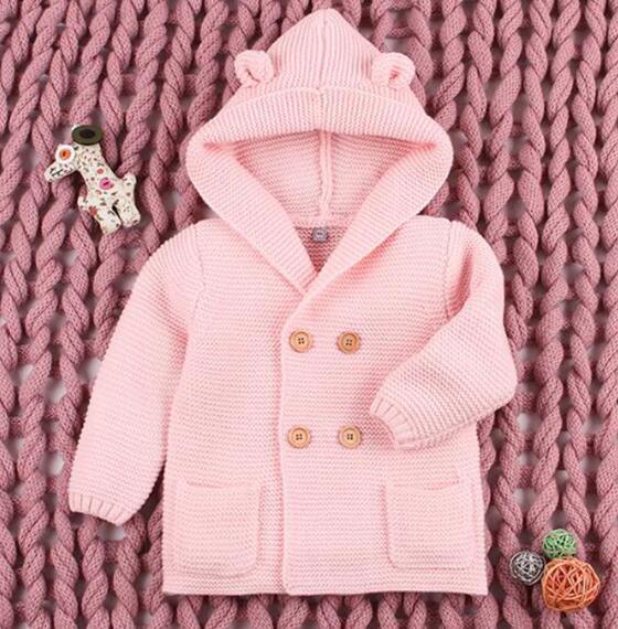 Knitting Cardigan Warm Long Sleeve Hooded Sweaters for Newborn Infant