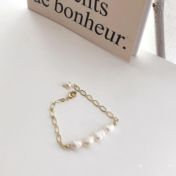 New Handmade Imitation Pearls Gold Metal Link Chain Bracelets for Women Girl Summer Party Luxury Jewelry Gift