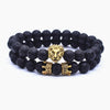 Classic Vintage Elegant Lion Head and Luxury Crown Charm Bracelet Natural Lava Stone Beads Amazing Bracelet Great For Men Fashion Jewelry