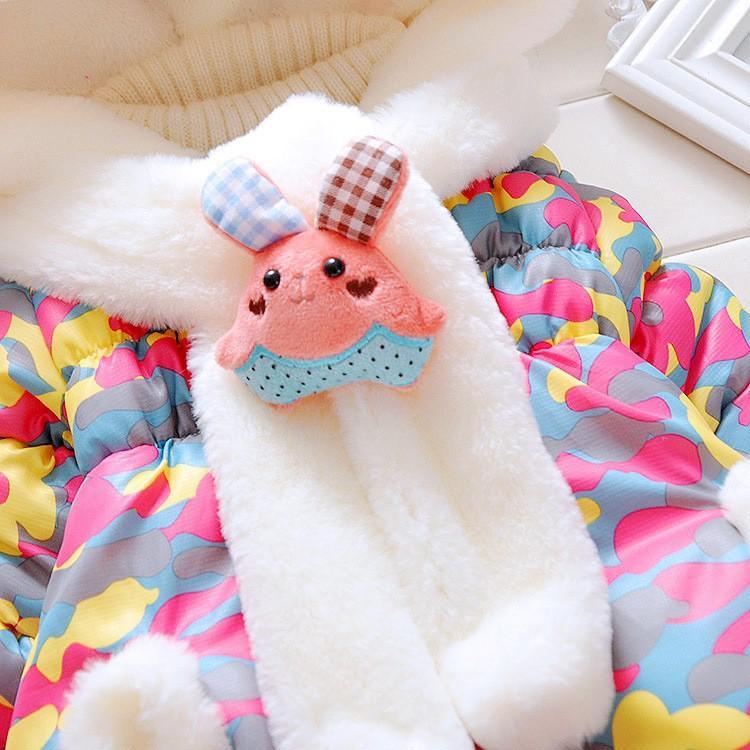 Modern Children's Winter Cartoon Cute Rabbit Infant Outerwear Hooded Baby Girls Jackets For Girls