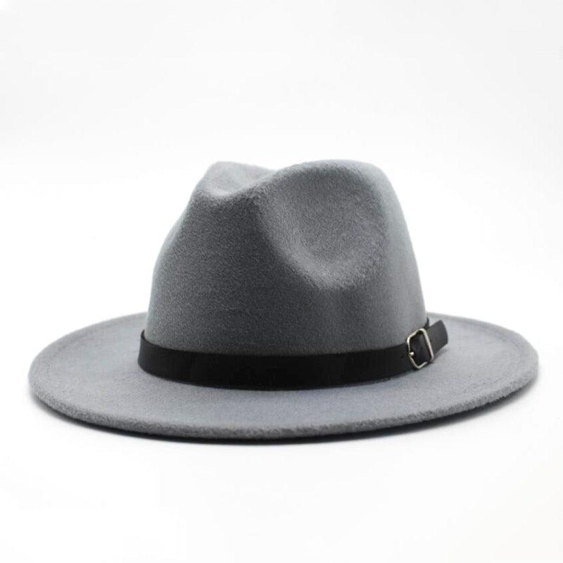 Vintage Winter Autumn Woolen Women Men Belt Buckle Fedora Hat Classic Wide Brim Floppy Hat Retro Warm Top Hat Vintage Cap Women Fedoras Durable Hat