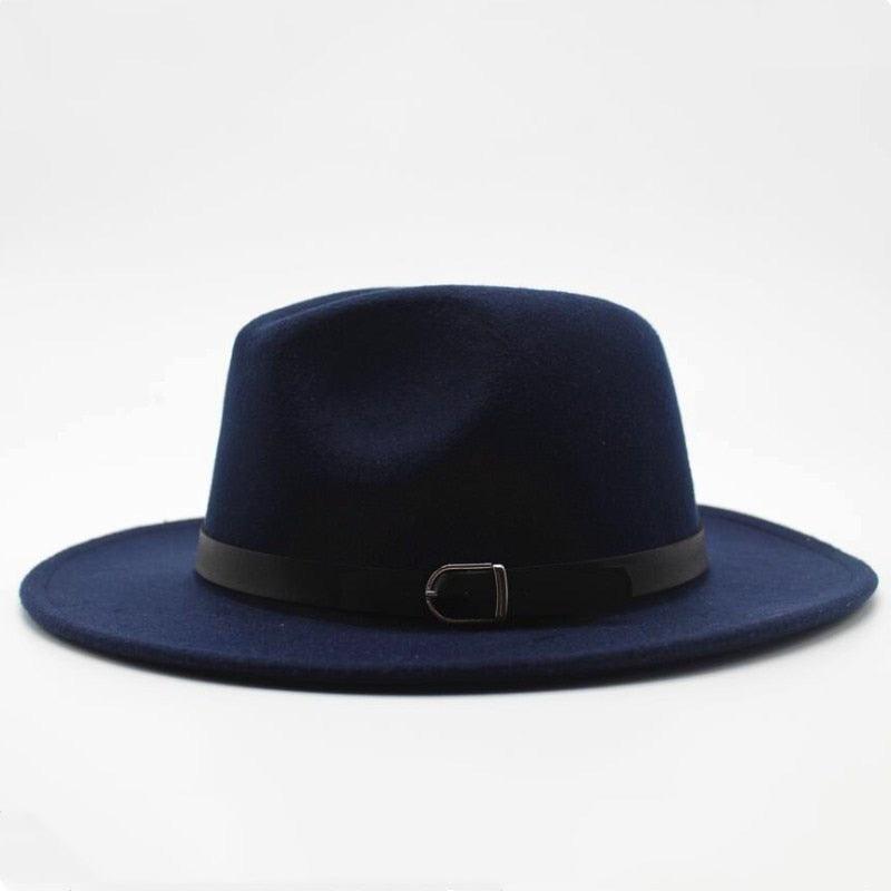 Vintage Winter Autumn Woolen Women Men Belt Buckle Fedora Hat Classic Wide Brim Floppy Hat Retro Warm Top Hat Vintage Cap Women Fedoras Durable Hat