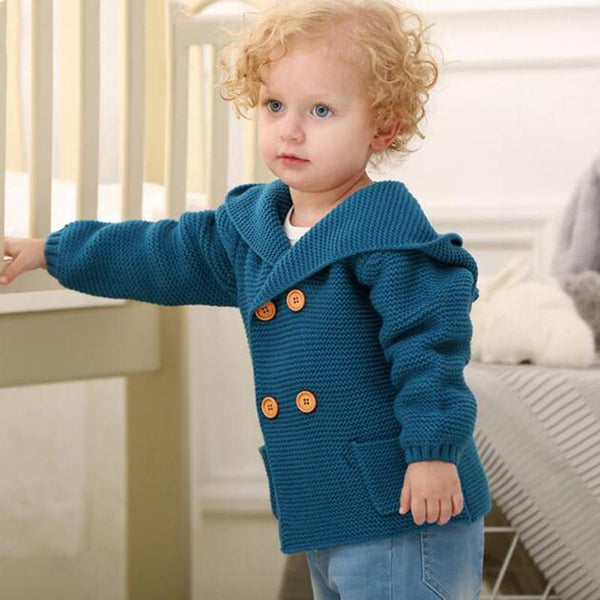 Knitting Cardigan Warm Long Sleeve Hooded Sweaters for Newborn Infant