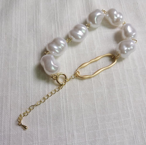 New Handmade Imitation Pearls Gold Metal Link Chain Bracelets for Women Girl Summer Party Luxury Jewelry Gift