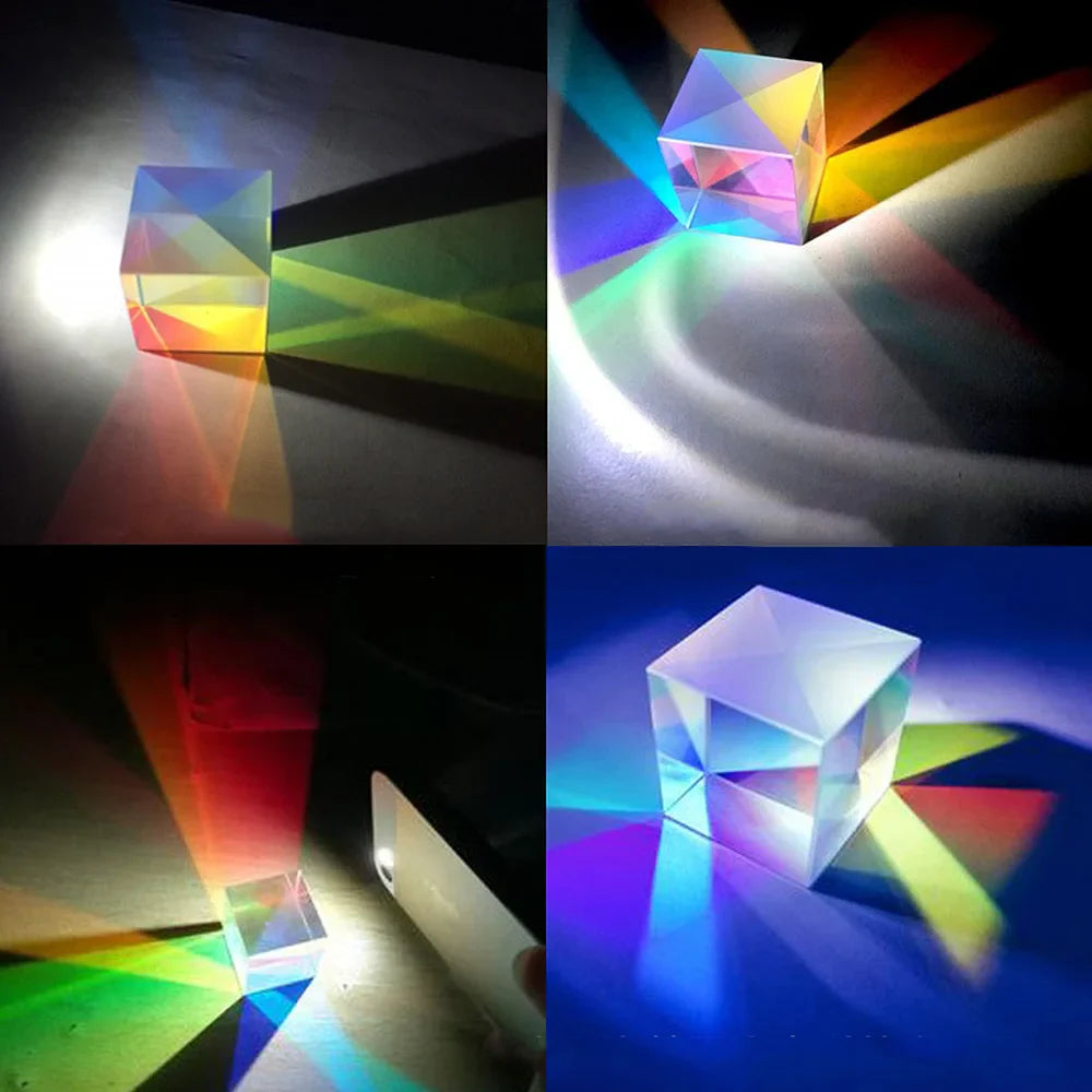 1Pcs Six-Sided X-Cube Bright Light Cube Stained Glass Prism Beam Splitting Prism Optical Experiment Instrument Optical Lens