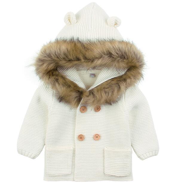 Modern Winter Warm Knit Cardigan Long Sleeve Hooded Sweaters for Newborn Infant Jacket And Coat Combination Clotes