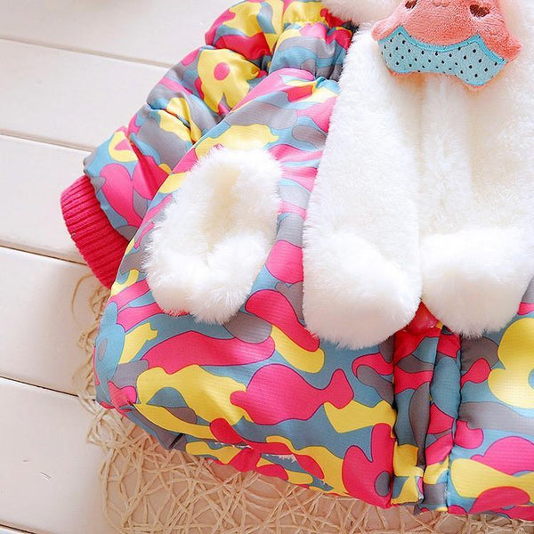 Modern Children's Winter Cartoon Cute Rabbit Infant Outerwear Hooded Baby Girls Jackets For Girls