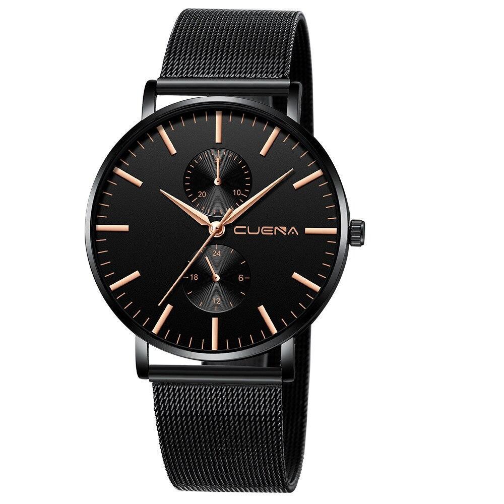Black 3Bar Watch Men Women'S Watches Ladies Watch With Crystals  Fashion Stainless Steel Band Comfortable Wristwatch