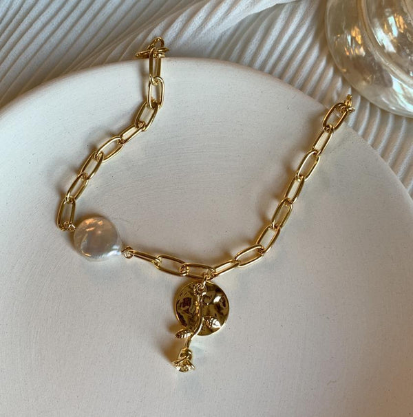 New Handmade Imitation Pearls Gold Metal Link Chain Bracelets for Women Girl Summer Party Luxury Jewelry Gift