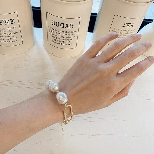 New Handmade Imitation Pearls Gold Metal Link Chain Bracelets for Women Girl Summer Party Luxury Jewelry Gift