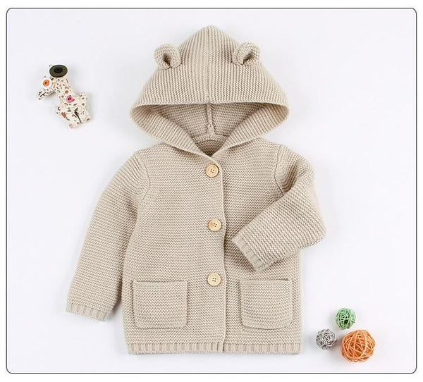 Knitting Cardigan Warm Long Sleeve Hooded Sweaters for Newborn Infant