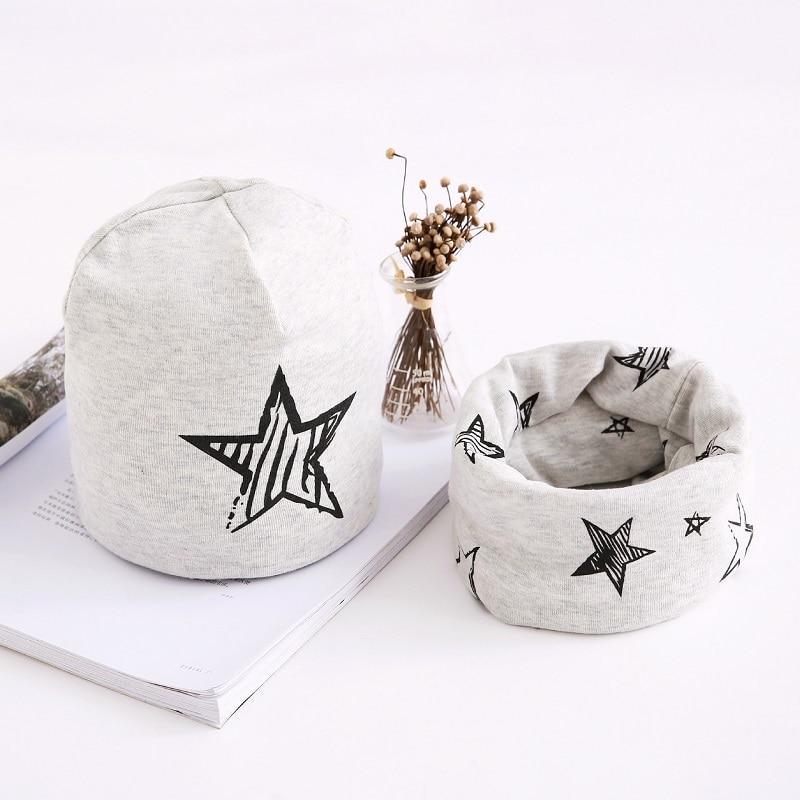 Star Print Cotton Hat And Scarf  Baby Beanie Kids Caps Children's Accessories For Boys and Girls