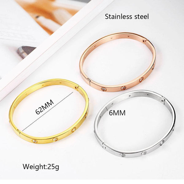 Rose Gold Women's Bracelets Crystal Bangles for Women Bohemian Stainless Steel Fashion Jewelry Love Valentines Day Gift