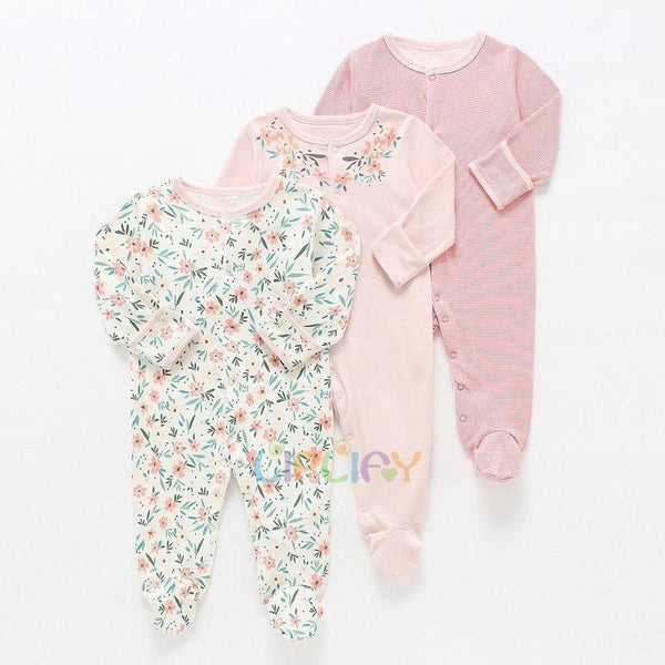 3pcs Set Baby Romper Newborn Sleep suit Flower Baby Rompers Infant Baby Clothes Long Sleeve Newborn Jumpsuits Pajamas for Kids