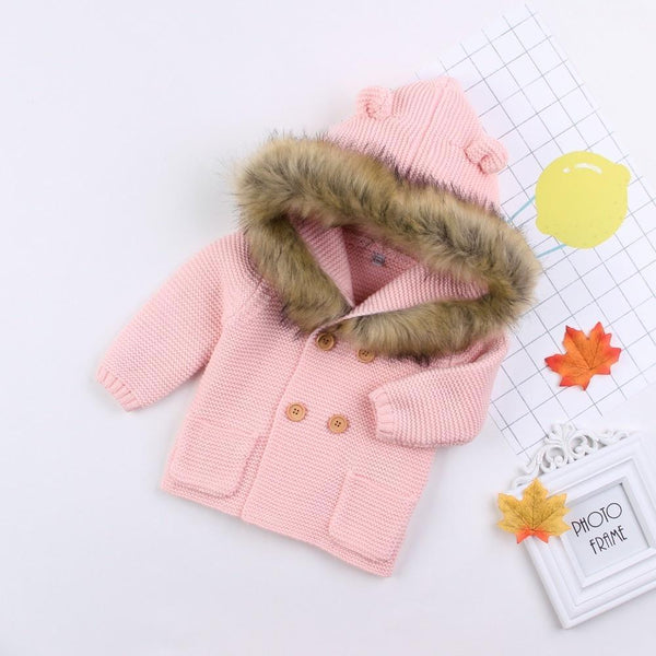 Modern Winter Warm Knit Cardigan Long Sleeve Hooded Sweaters for Newborn Infant Jacket And Coat Combination Clotes