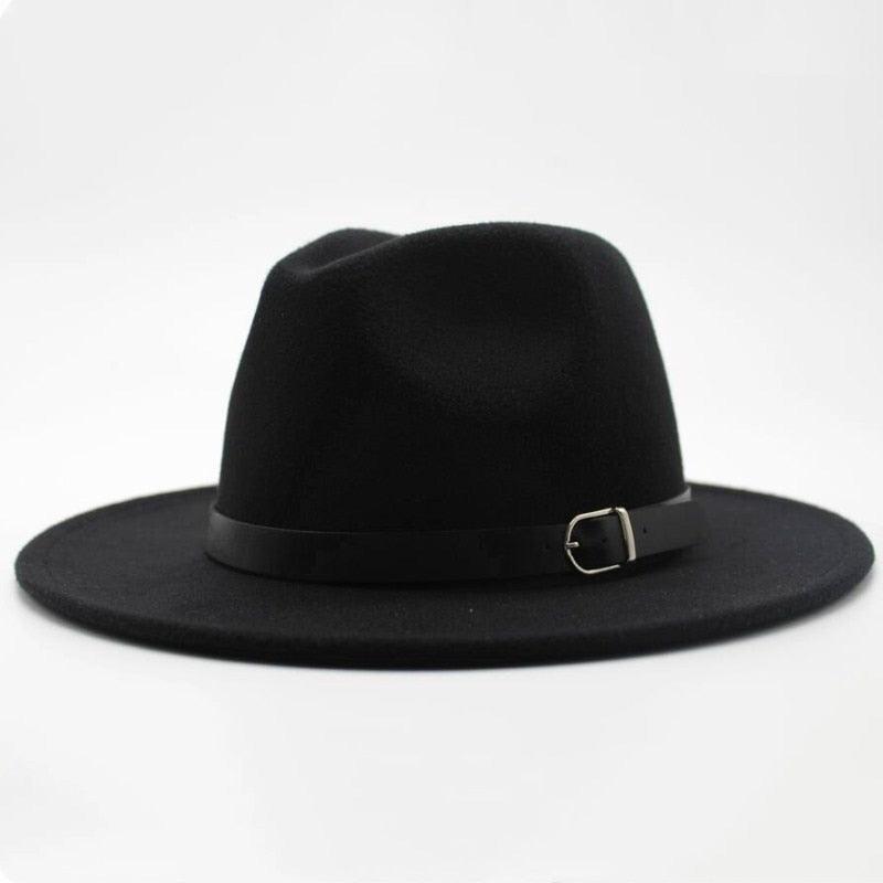 Vintage Winter Autumn Woolen Women Men Belt Buckle Fedora Hat Classic Wide Brim Floppy Hat Retro Warm Top Hat Vintage Cap Women Fedoras Durable Hat