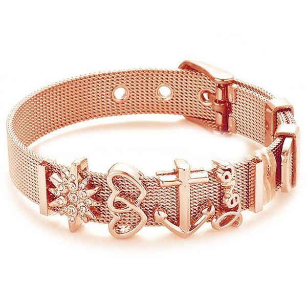 Fashion Stainless Steel Woman and Men Bracelet Mesh Bracelet Set Crystal Heart Anchor Charm Fine Bracelet Bangle For Female Lover