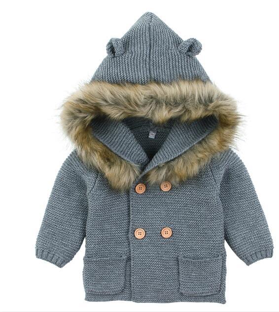 Modern Winter Warm Knit Cardigan Long Sleeve Hooded Sweaters for Newborn Infant Jacket And Coat Combination Clotes
