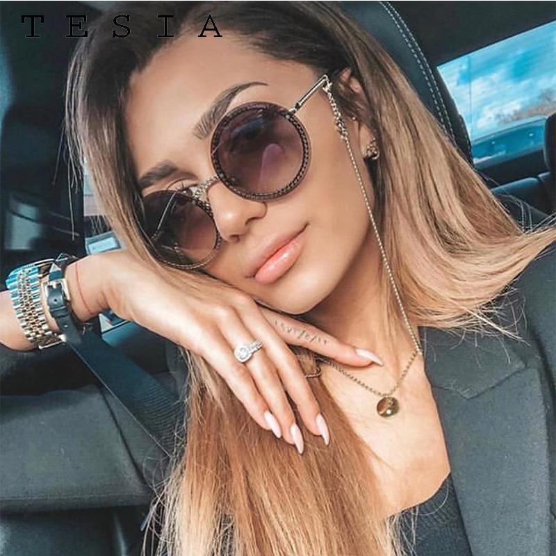 Famous Luxury Round Retro Rimless Elegant Woman and Lady Sunglasses Style With Zircons and Diamonds and UV400 Protection