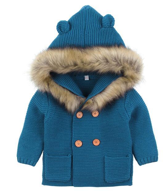 Modern Winter Warm Knit Cardigan Long Sleeve Hooded Sweaters for Newborn Infant Jacket And Coat Combination Clotes