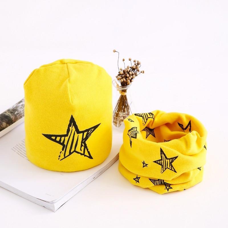 Star Print Cotton Hat And Scarf  Baby Beanie Kids Caps Children's Accessories For Boys and Girls