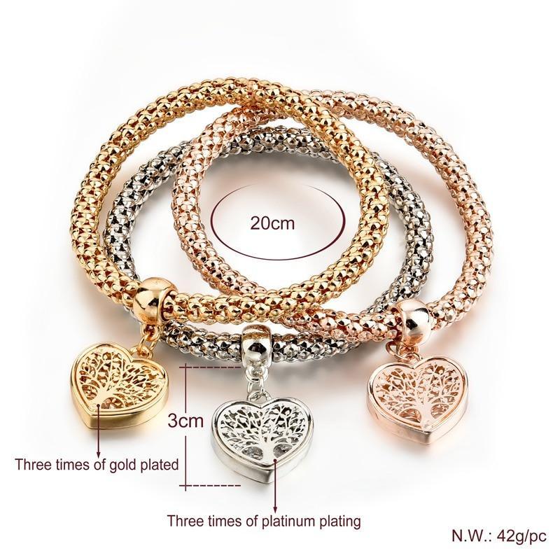 Shiny Elegant New Fashion Modern Luxury Heart Bracelet And Bangles Popcorn Chain Set Friendship Bracelets for Girls
