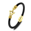 Modern Design Popular Black Leather Anchor Luxury Bracelet For Men Stainless Steel Leather Bracelet Elegant And Couple Bracelet