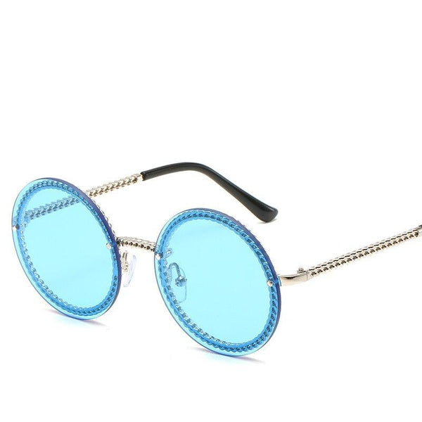 Famous Luxury Round Retro Rimless Elegant Woman and Lady Sunglasses Style With Zircons and Diamonds and UV400 Protection