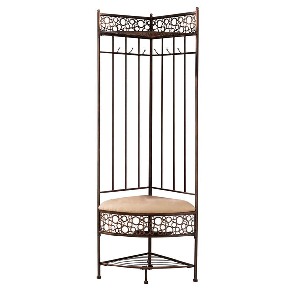 Metal Corner Hall Tree Foyer Entryway Shoe Storage Bench Coat Rack in Copper