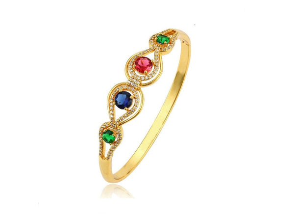Multi color synthetic cubic zircon bangle with 24K gold plating