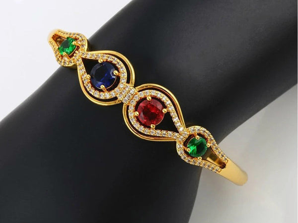 Multi color synthetic cubic zircon bangle with 24K gold plating