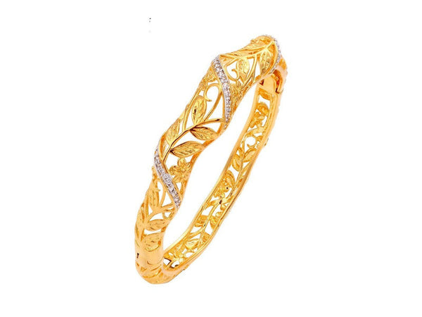 Gold plated bangle adorned with a thin band of white cubic zircons