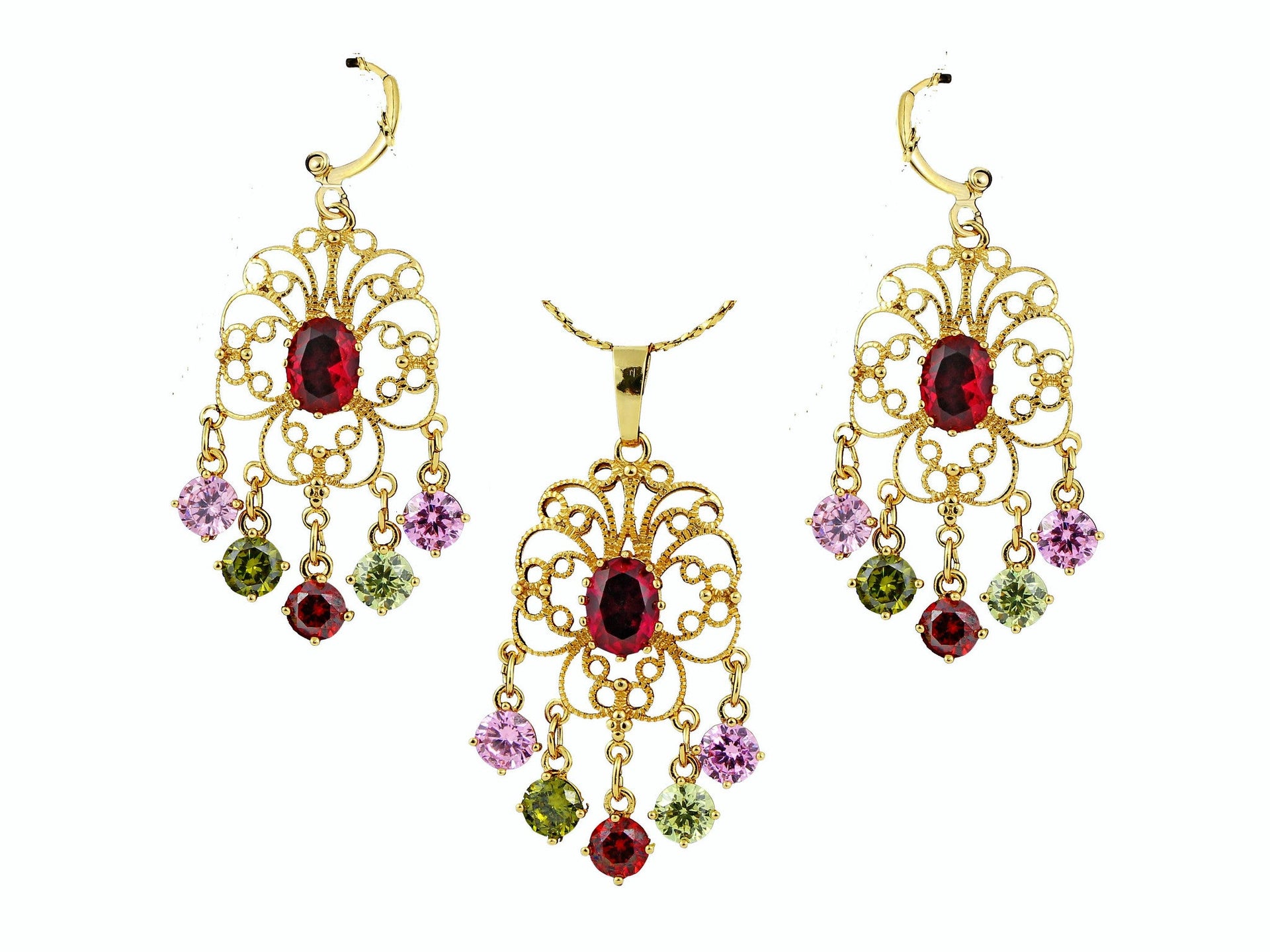 Chandelier design 24K gold plated jewelry set with beautiful zircons - Multi Color