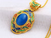 Light blue stone enamel work pendant on 24K gold color